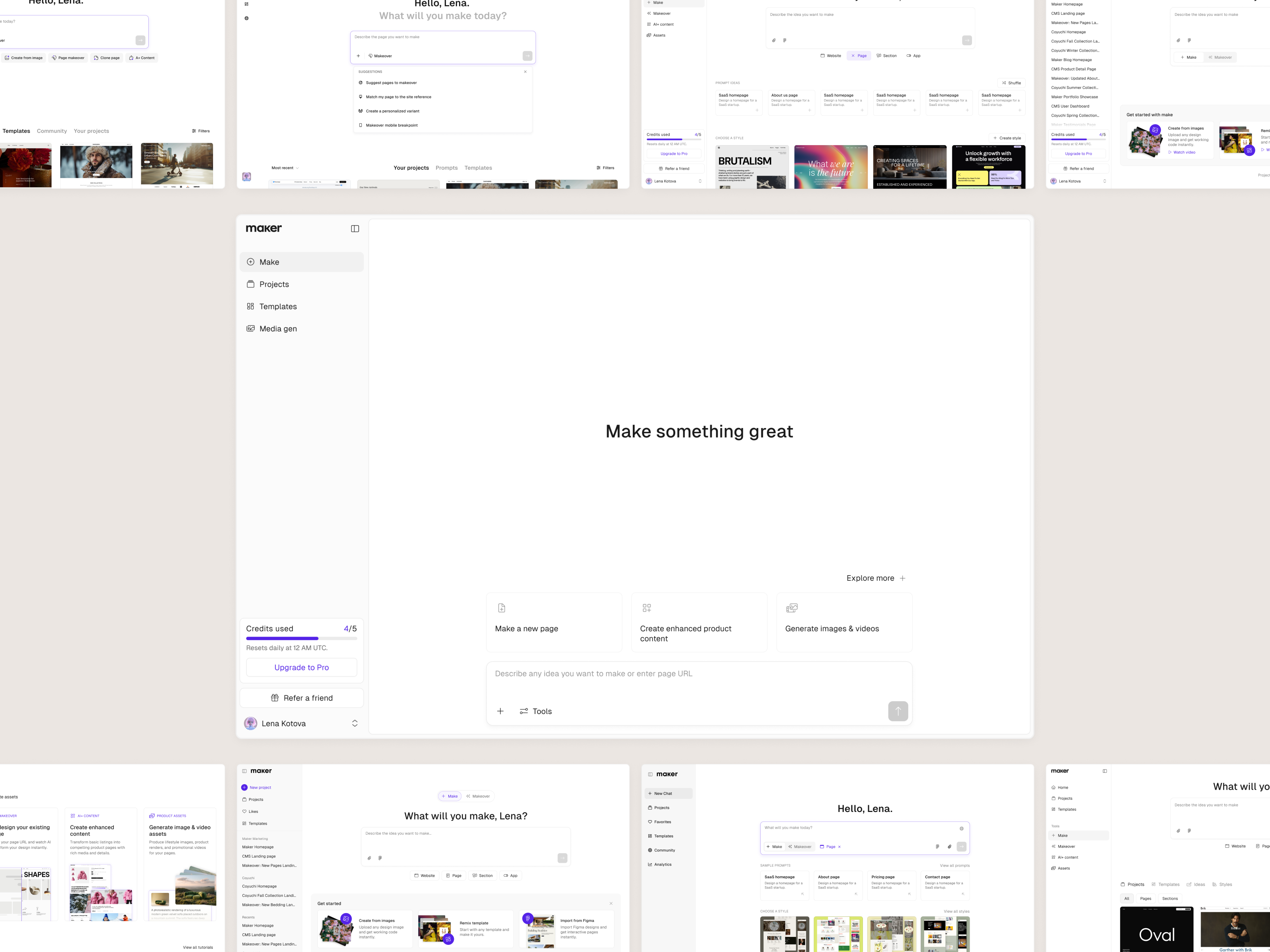 Maker AI, home screen iterations