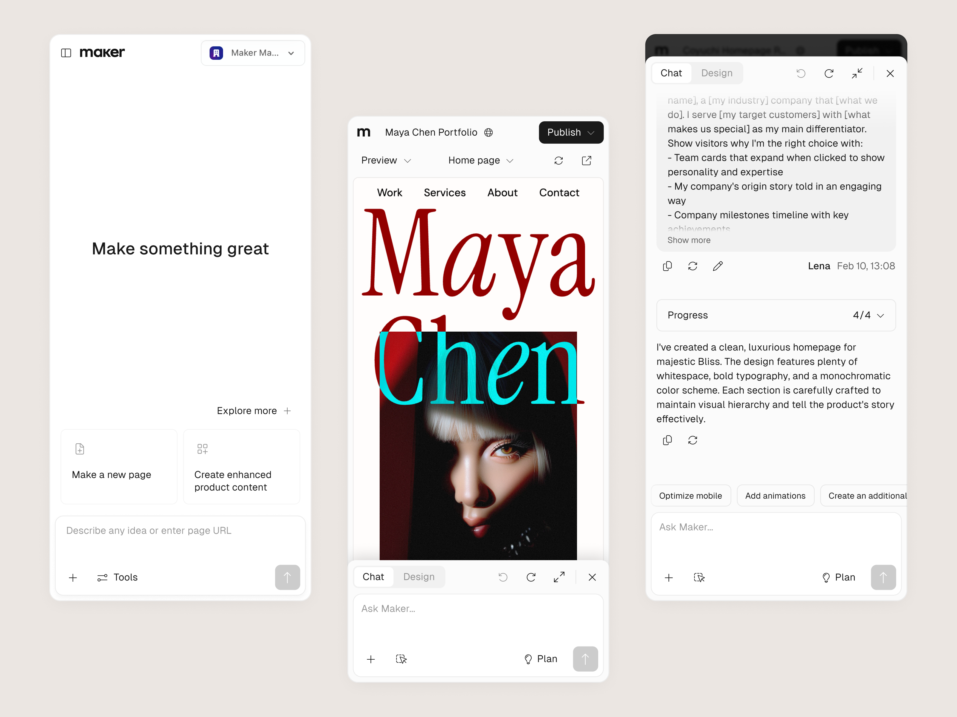 Maker AI, mobile screens