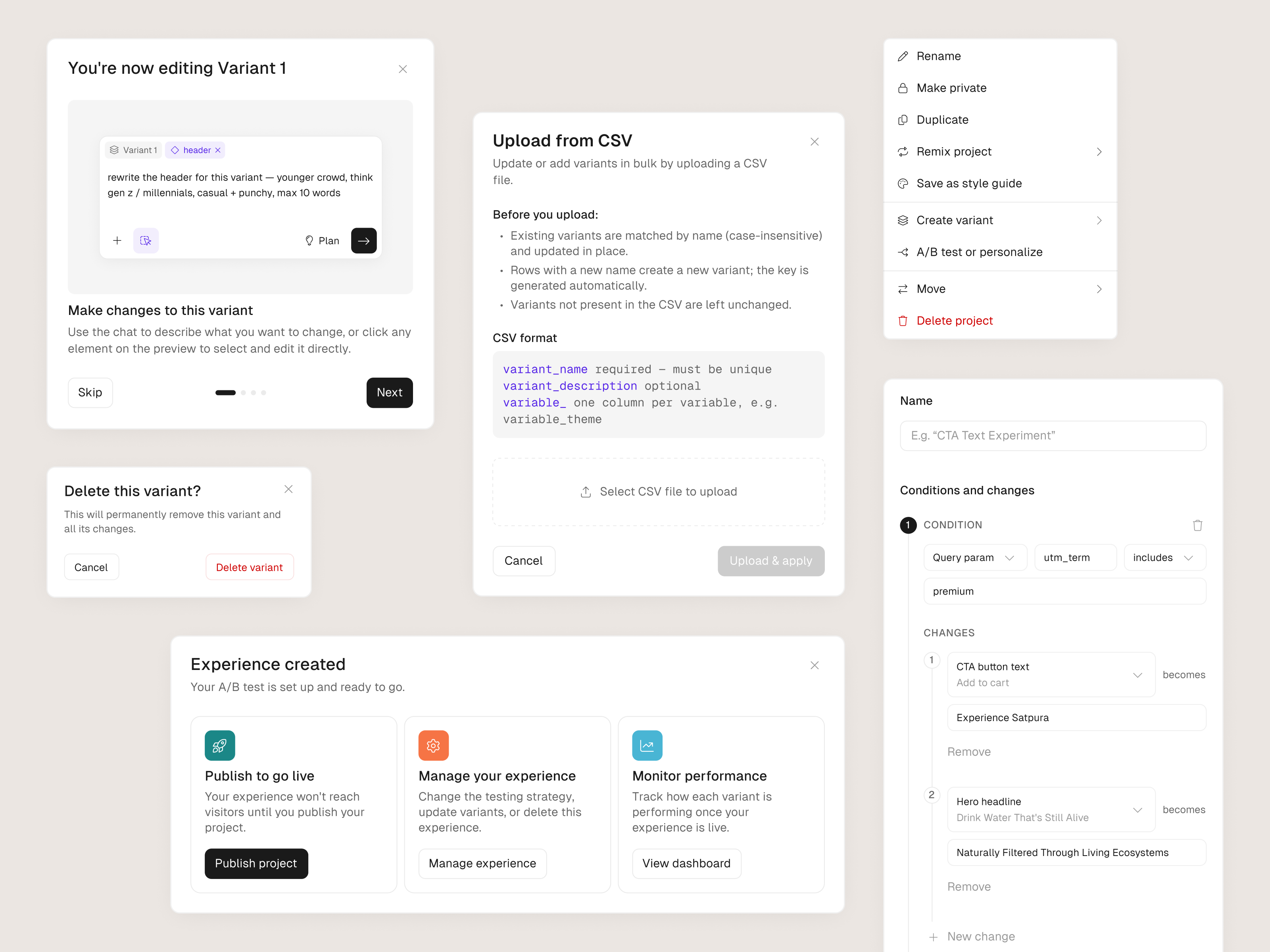 Maker AI, variants and A/B testing