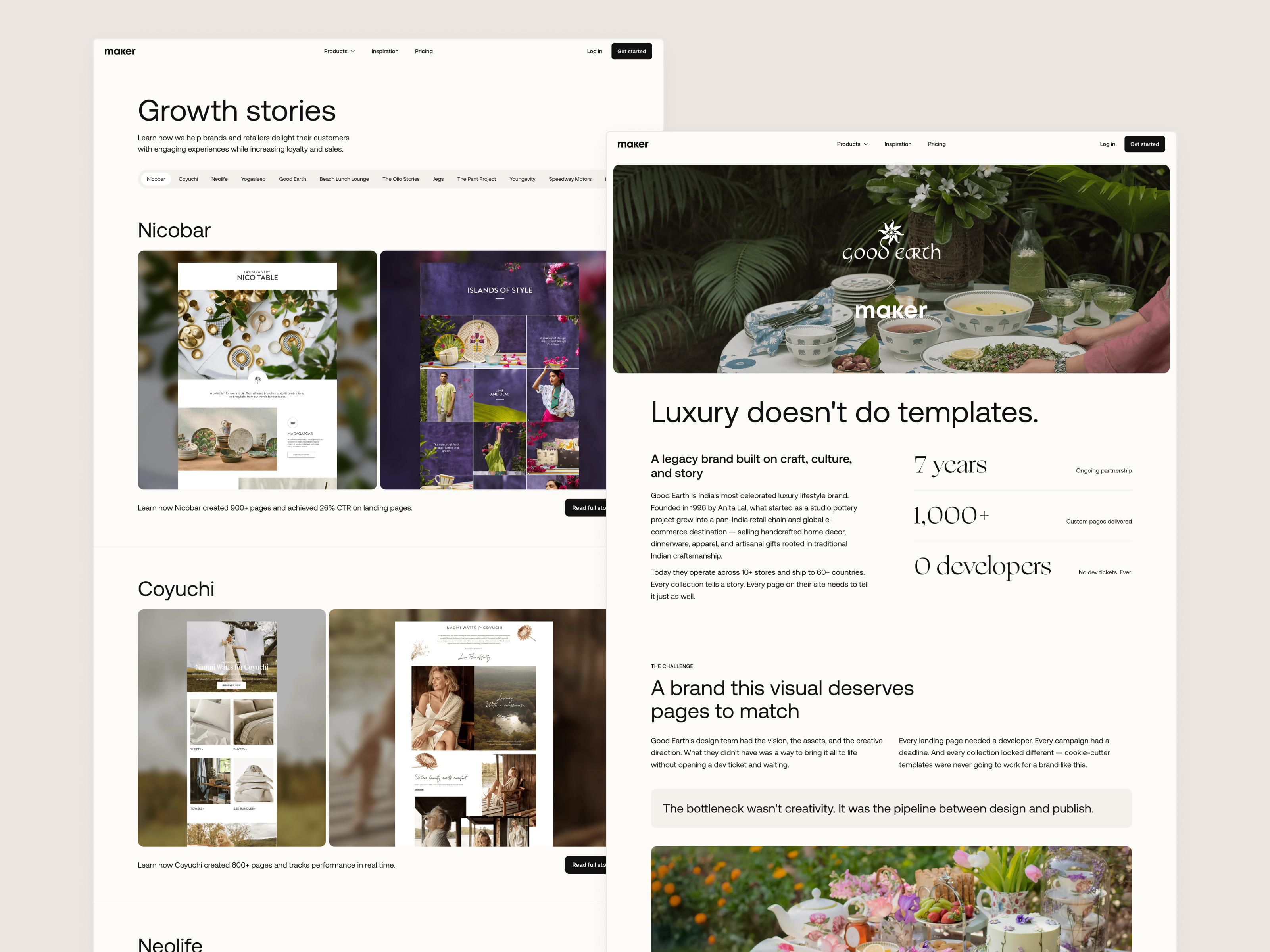 Maker website, page designs