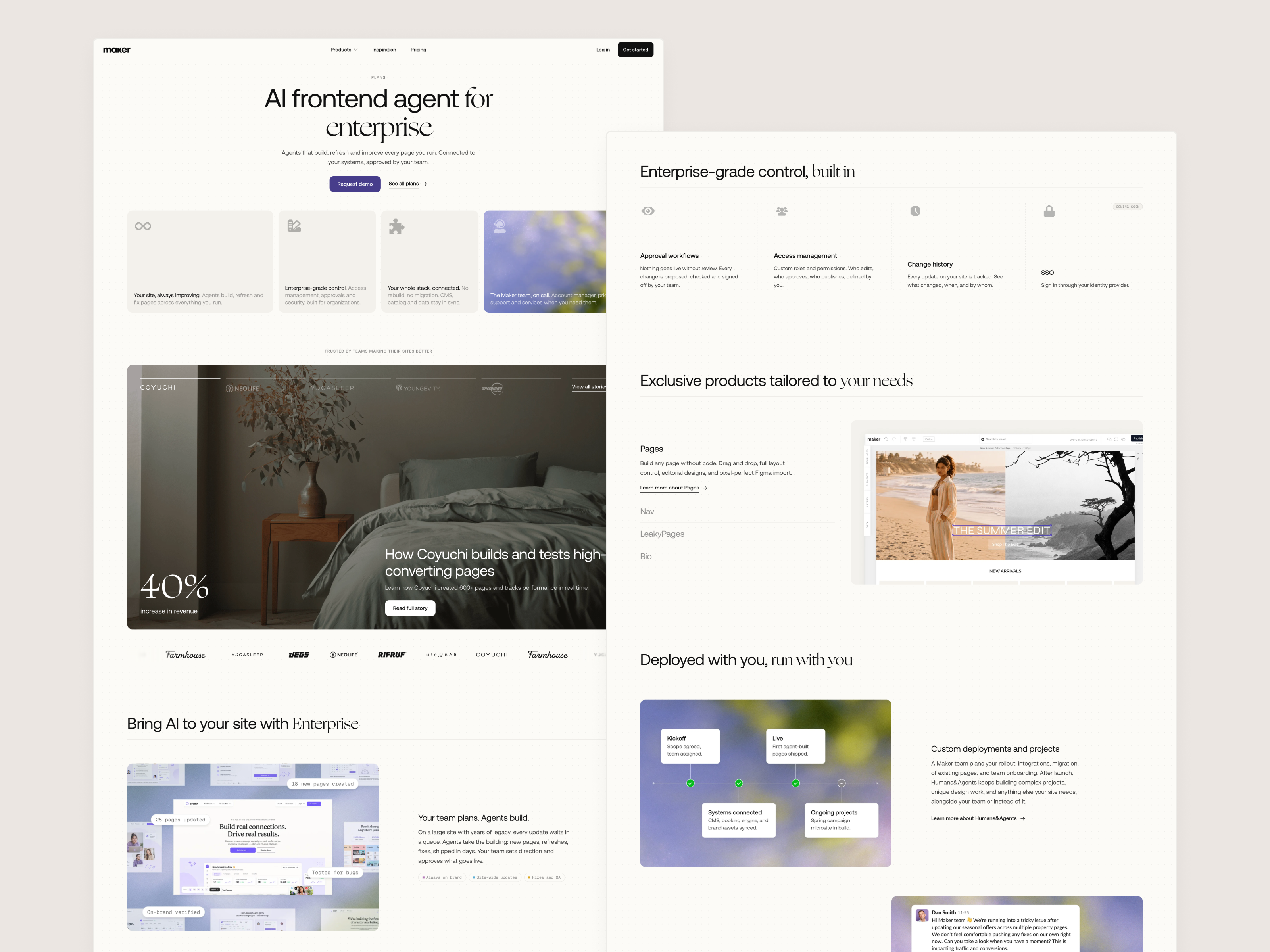 Maker website, page designs